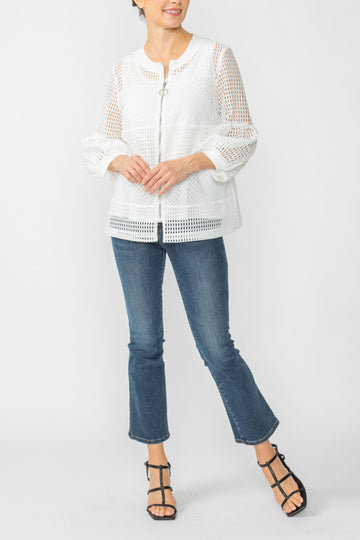 White Rib Band Neck Short Jacket